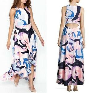🌸 NICOLE MILLER Geo Cutout Back Hi-Low Maxi Dress